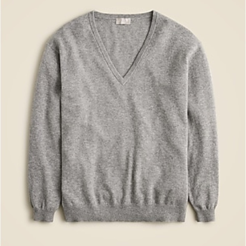 J CREW Cashmere Boyfriend V-Neck Long Sleeve Sweater Gray XS